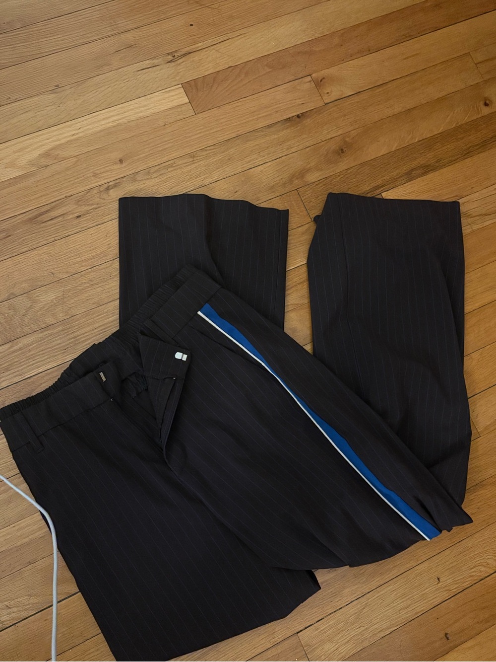 Brown Pinstripe Dress Pants with Blue Trim